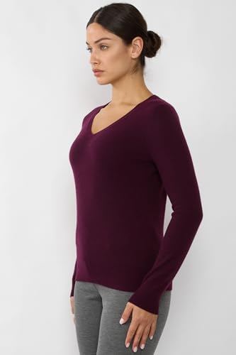 Image of JENNIE LIU Women's 100% Pure Cashmere Long Sleeve Pullover V Neck Sweater