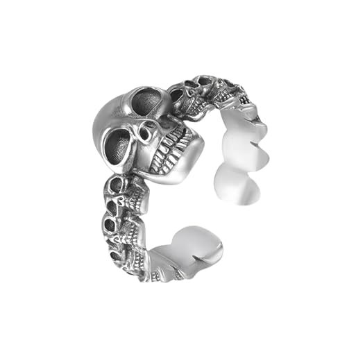 Bague squelette en argent thaïlandais, anneau ajustable rétro pour homme et femme