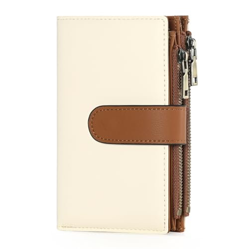 GOIACII Portefeuille en cuir pour femme, portefeuille compact à deux volets avec blocage RFID, portefeuille pour cartes de crédit avec 16 emplacements pour cartes et poche zippée pour pièces de