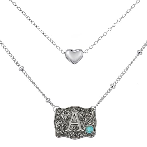 Image of Belt Buckle Bracelet Initial Letter A-Z Bracelets Western Cow Tag Bracelet Belt Buckle Necklace Western Style Initial Letter Pendant Necklace
