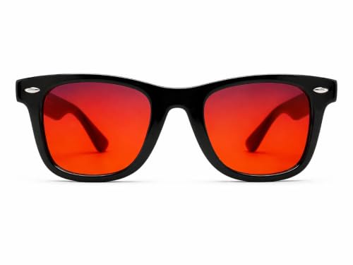Image of Solstice Jet Black Amber Tinted Circadian Glasses for Nighttime Screen Use, Square Acetate Frame, 100% Blue Light Blocking, Patent-Pending Multi-Layered Technology, UV400, Unisex Medium