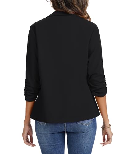 MINTLIMIT Ruched 3/4 Sleeve Blazer Jackets for Women Button Front Notch Lapel Casual Lightweight Blazers with Pockets (Black, Size S)2