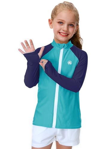 Image of AOBUTE Unisex Kids Zipper Rash Guard Boys UPF 50+ UV Protection Sun Shirt with Thumb Hole 3-12 Years