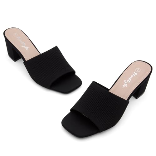Image of Herstyle Square Open Toe Heeled Sandals for Women 2.5 Inch Low Block Chunky Heel Sandals Slip-On Mules Comfortable Dress Shoes for Party Wedding Office