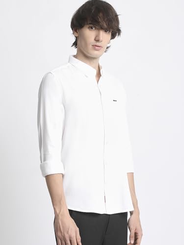 Image of The Bear House Men Classic White Solid Slim Fit Casual Shirt