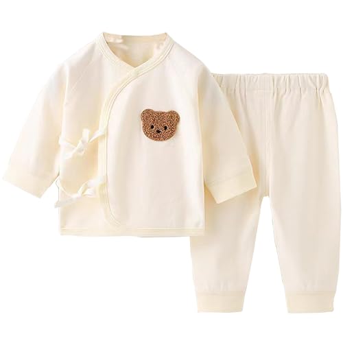 Image of TASLAR Cute Bear Cartoon Two Piece Clothes Set Cotton Long Sleeve Open Front Outfits Room Wear, Sleepwear, Soft Pajamas Top for Unisex Baby Boys Girls