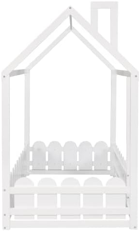 Miniatura 8 de Harper & Bright Designs Cama Montessori individual para niños, camas de piso de madera con rieles en forma de valla, cama de madera de tamaño
