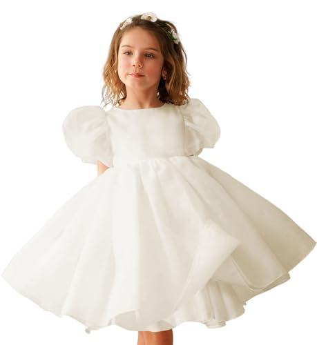 Toddler Flower Girl Dresses for Wedding Organza Puff Sleeve Prom Ball Gown for Girls Formal Party