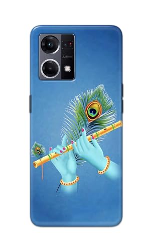 Image of Plastic Printfidaa Printed Hard Back Cover Case For Oppo F21 Pro 4G | Oppo F21S Pro 4G | Oppo Reno7 4G | Oppo Reno 7 4G Back Cover (Flute In Krishna Hands) -112, Blue