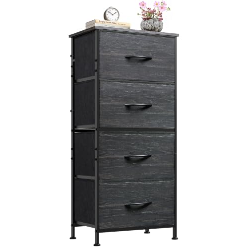Image of WLIVE Small Dresser Nightstand for Bedroom, 4 Drawers, Black Wood Grain