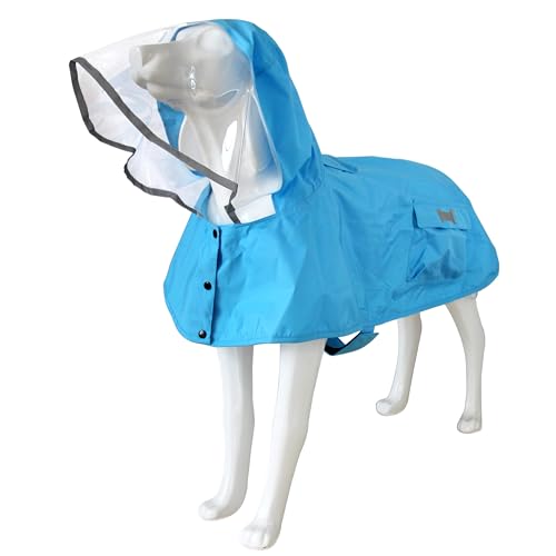 MAMORE 犬用レインコート ポンチョ カッパ ドッグ雨具 着脱簡単 防水 撥水 防風 反射材 フード付き 丈夫 軽量 速乾 小型犬 中型犬 大型犬 梅雨対策 散歩 防雨 通気 可愛い (S-ブルー)