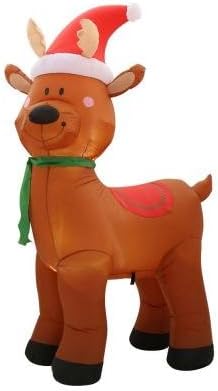 Gemmy Airblown Inflatable Reindeer Standing Wearing a Red Santa Hat and Green Scarf- Indoor Outdoor Holiday decoration, 6-foot Tall