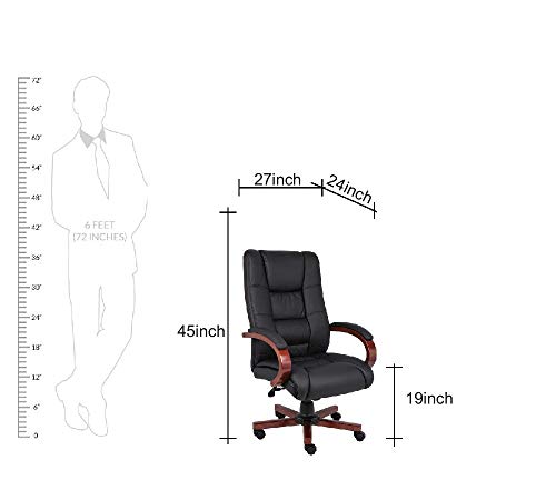 Image of High Back PU Leatherette & Wooden Chair | Director & Executive Chair | Handle & Wooden WheelBase | Height Adjustable Revolving Chair | Hand Crafting & Polish | Top Office Chair
