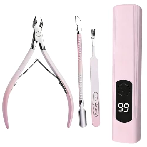 Kylara Cuticle Trimmer Set 3 in 1 - Cuticle Nipper,Pusher & Cutter,Handheld UV Light for Gel...