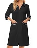 Ekouaer Zipper Robes for Women 3/4 Sleeve Housecoats Knee Length Bathrobe Lightweight Nightgown with Pockets