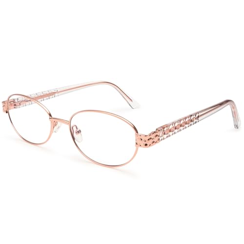 Dollger Oval Blue Light Blocking Glasses for Woman Men Small Cute Retro Bluelight Fashion Eyeglasses Non-Prescription Metal Frame Computer Screen Gaming Pink