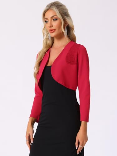 Image of Allegra K Women's Elegant Bolero Shrugs Lace Insert Business Office Open Front Crop Cardigan