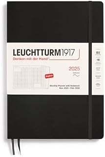 LEUCHTTURM1917 370706 Monatsplaner & Notizbuch Composition (B5) 2025, 16 Monate, Softcover, Schwarz, Englisch