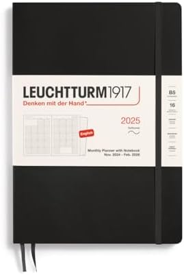 LEUCHTTURM1917 370706 Monatsplaner & Notizbuch Composition (B5) 2025, 16 Monate, Softcover, Schwarz, Englisch