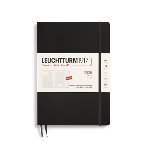 LEUCHTTURM1917 - Monthly Planner & Notebook 2025 Softcover, Composition (B5), Black (Nov 1 2024 - Feb 28, 2026)