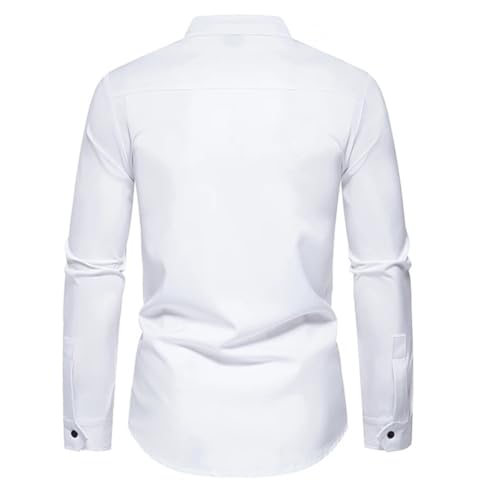 Men's Solid Long Sleeve Shirt Casual Restaurant Chef's Uniform Shirts Diagonal Button Work Shirt4