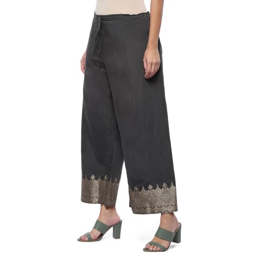 Image of BIBA Women Straight Mid Rise Art Silk Palazzo