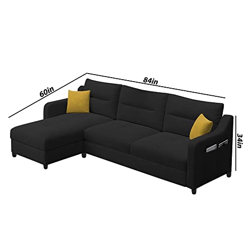 Image of Casaliving Montario 4 Seater L Shape Sofa Set for Living Room (Black Fabric) Left Side Sofa