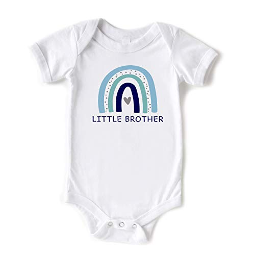 Image of Little Spunkies Little Brother/Blue Rainbow Cute Baby Boy Short Sleeve Bodysuit