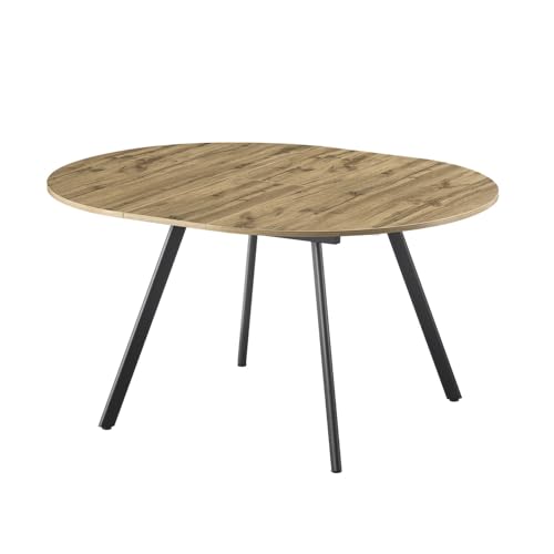 B&D home® runder Esstisch Till, ausziehbar 120–150 cm mit Butterfly-Einlage, 4–6 Personen, Tischplatte in Eichenoptik, Metallgestell schwarz, moderner Küchentisch/Esszimmertisch
