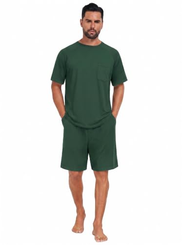 Image of Mens Pajamas Set Lightweight Summer Pjs Sleepwear Soft Comfy Short Sleeve Loungewear With Pocket (S-4X)