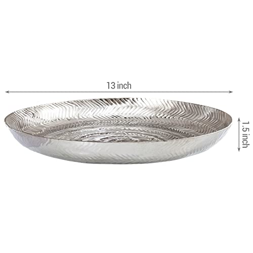 Mygift KIT3130SIL 13 Inch Round Deluxe Modern Etched Design Silver Tone Metal Serving Tray thumb #4