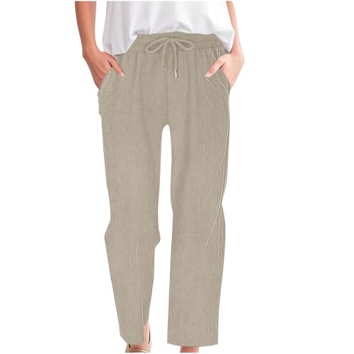 Corduroy Pants for Women High Waisted Straight Leg Pant Solid Color Casual Pants Trousers with Pockets