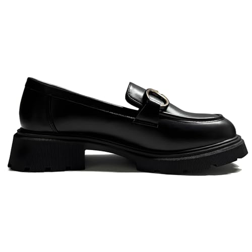Women's Chunky Loafers Comfortable Slip-On Platform Casual Dressy Business Shoes3