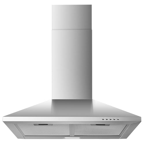 Image of 24 Inch Wall Mount Range Hood, Stainless Steel Range Hood 450 CFM, Ducted /Ductless Convertible Kitchen Hood with Push Button Control, 3 Fan Speed, 2 Pcs Mesh Filters