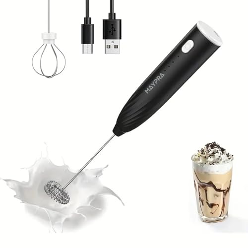 Image of Coffee Machine for Home Kitchen Handheld Whisk Beater Electric with 2 Attachments | 3-Speed Adjustable for Coffee, Latte, Cappuccino, Matcha Whisk & Milk Foam - 1200 mAh Battery Power (Black)