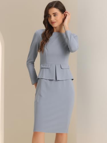Image of Allegra K Women's Bodycon Dresses Round Neck Long Sleeve Casual Work Outfits Peplum Sheath Dress