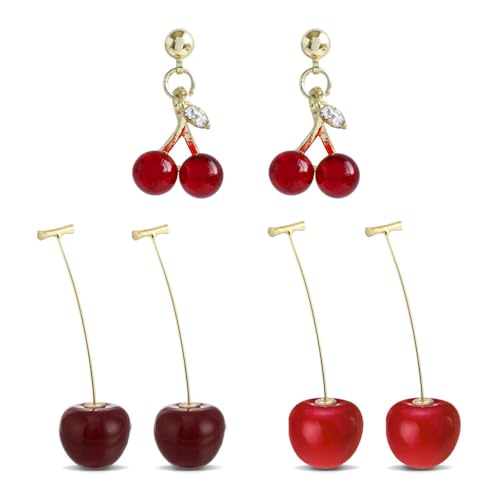 Aretes de Cereza 3D Colgantes Dulces y Lindos para Damas y Niñas