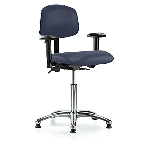 Image of Perch Chrome Stationary Multi-Task Office Chair with Adjustable Armrests | Medium Bench Height 20-27 inch | Imperial Blue Vinyl