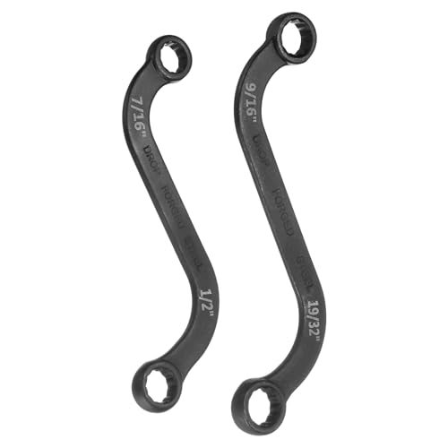 sourcing map 7/16 x 1/2/9/16 x 19/32 12 Point S-Style Box Wrench Double End S-Shaped Wrench Sandblasted Nickel Plated Cr-V Steel S Box Wrenches for Home Auto Bike Machine Repair