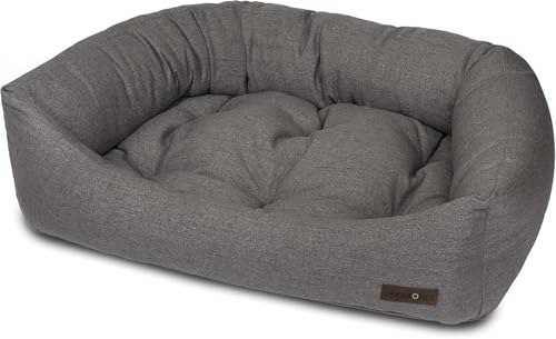 Jax & Bones Dog Napper - Lark Graphite Machine Washable Bed for Dogs - Extra Heavy Duty Bolstered...