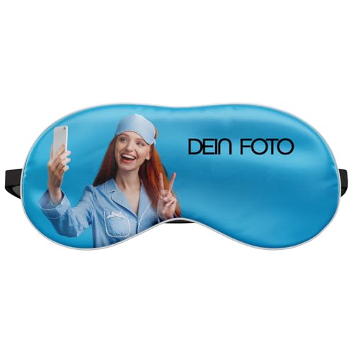 Personalisierte Augenmaske mit Foto Fotogeschenk Lustige Reise Schlafmaske für Frauen Männer mit eigenem Wunschmotiv zum Relax Augen Abdeckung individuell bedruckt weiche Satinbindung [042]