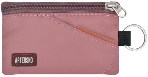 Image of RFID Blocking Travel Wallet with Adjustable Lanyard, Small Nylon Zipper Pouch and Badge Holder for ID, Credit Cards, Cash, Keys, Commuters (Warm Mauve)