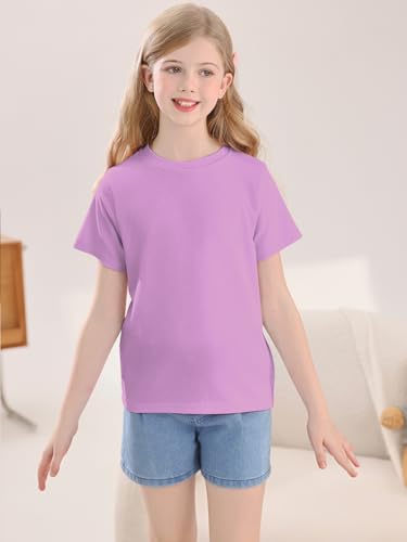 Image of Girls Summer Short Sleeve T Shirts Kids Basic Tees Crewneck Tops 5-14 Years