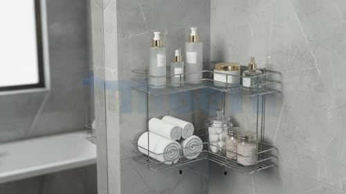 Image of Kitchen Corner Rack Organizer | Stainless Steel 2 Tier L Shape Stand for Masala Dabba, Spice Jars & Utensils | Multipurpose Kitchen Storage Shelf & Bathroom Corner Rack | Rust Free