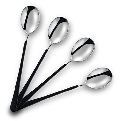 Image of Stainless Steel Dinner /Table Spoons, Silver Elliptical Head, Spoon Set, Length 21 cm, Set of 4, Black