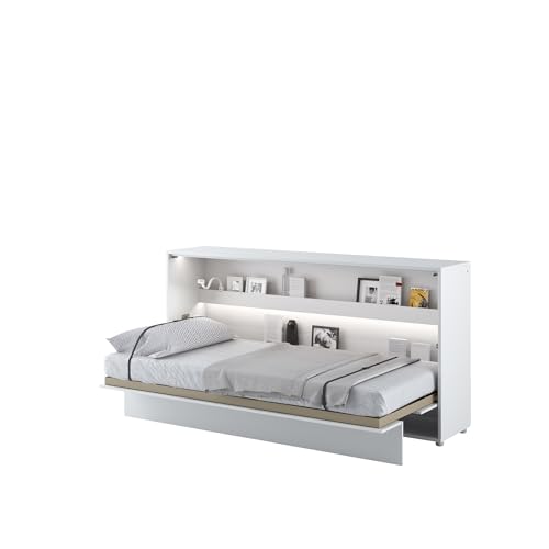 MEBLINI Schrankbett Bed Concept - Wandbett mit Lattenrost - Klappbett mit Schrank - Wandklappbett - Murphy Bed - Bettschrank - BC-06-90x200cm Horizontal - Weiß Matt