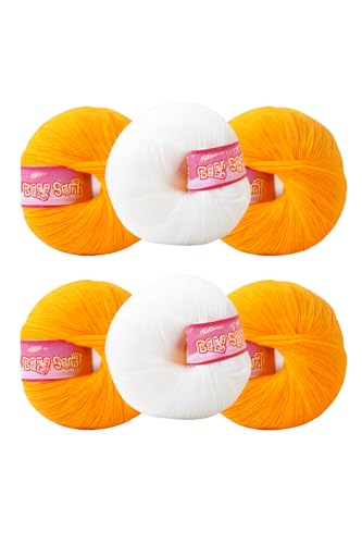 Image of Vardhman BabySoft Knitting Yarn | 100% Acrylic Wool | 4 Ply | Thin Knitting & Crocheting Hook Thread & Lightweight | Special Baby Wool | 150 Grams (6 Balls of 25g) | Machine Washable | Ideal for Blankets, Hats, Booties Ultra-Soft for Baby Sweaters, Blankets, Caps, Socks, Soft toys, Art & craft (Yellow No.38 & White no.18)