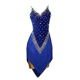Vestido De Baile Latino For Mujer Con Pedrería Y Falda Con Flecos - Traje Sin Espalda For Competición De Salsa Y Bachata(L)