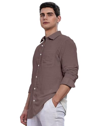 Image of Classic Black Linen Cotton Button-Down Shirt, Full Sleeves, Slim Fit, Casual Wear