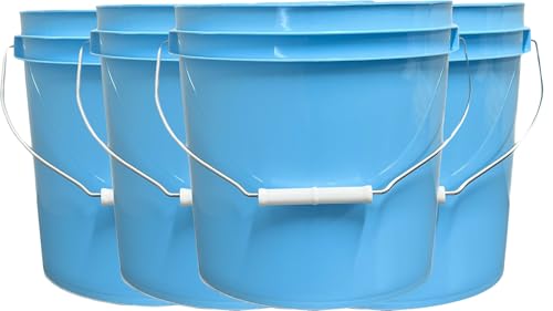 House Naturals 2 Gallon Food Grade Plastic Bucket with Screw on Lids, Made in USA, Pack of 4
